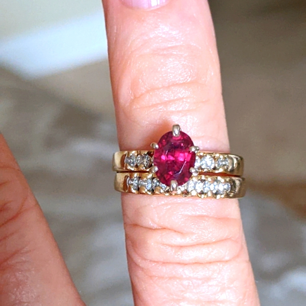 14K 💛 GOLD DARK PINK TOURMALINE & DIAMONDS RINGS